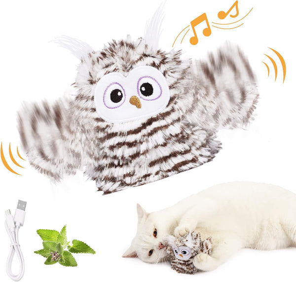 HKM-2739517 Interactive Rechargeable Automatic Owl Cat Toy with Catnip - Flapping Wings, Three Modes for Engaging Play