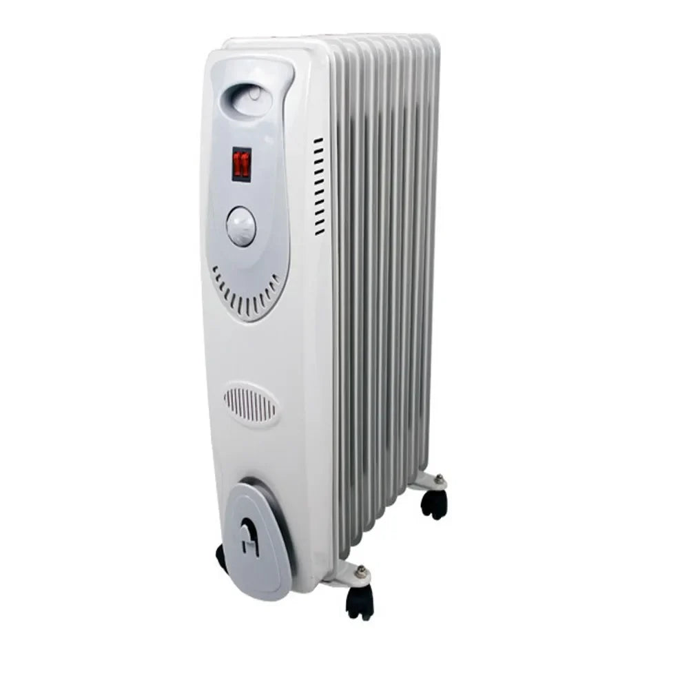 HKM-274067 Freestanding 13-Fin Electric Oil Filled Radiator Heater with Adjustable Thermostat and Remote Control, 1000W/2000W/3000W