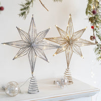 HKM-274067 Luminous Iron Star Tree Topper in Multiple Sizes: Champagne & Silver Options
