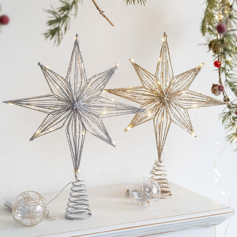 HKM-274067 Luminous Iron Star Tree Topper in Multiple Sizes: Champagne & Silver Options
