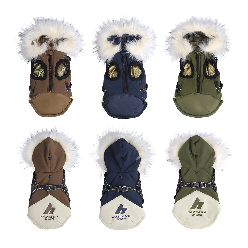 HKM-2740797 Sapphire Blue Velvet Cold Protection Shell Jacket for Dogs, Sizes S-3XL