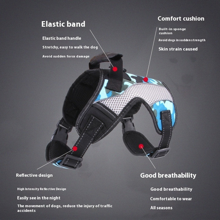 HKM-2741309 Breathable Anti-Pulling Pet Harness for Medium to Large Dogs - Red, Black, Camouflage Blue