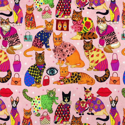 HKM-274131 Handmade Cat Print Patchwork Shirt Scarf Dress for Children - Cotton, Green and Pink