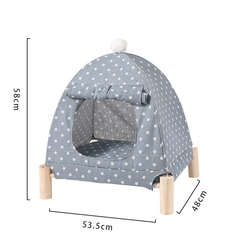 HKM-2742077 Removable and Washable Linen Cat House with Wooden Frame