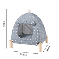 HKM-2742077 Removable and Washable Linen Cat House with Wooden Frame