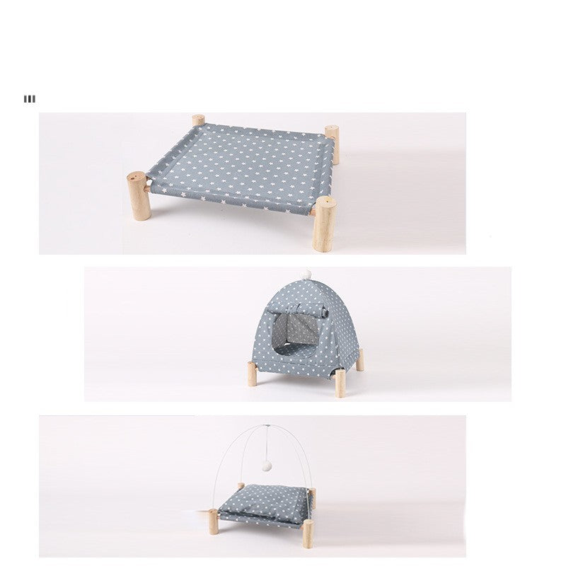 HKM-2742077 Removable and Washable Linen Cat House with Wooden Frame