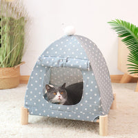 HKM-2742077 Removable and Washable Linen Cat House with Wooden Frame