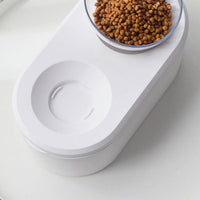 HKM-2742205 Transparent Double Bowl Pet Feeding Station - Oblique Mouth Design, White Resin