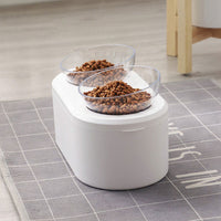 HKM-2742205 Transparent Double Bowl Pet Feeding Station - Oblique Mouth Design, White Resin