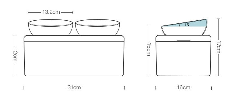 HKM-2742205 Transparent Double Bowl Pet Feeding Station - Oblique Mouth Design, White Resin