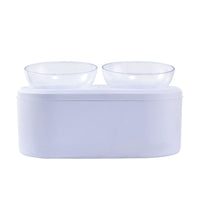 HKM-2742205 Transparent Double Bowl Pet Feeding Station - Oblique Mouth Design, White Resin