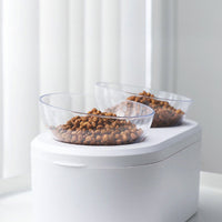 HKM-2742205 Transparent Double Bowl Pet Feeding Station - Oblique Mouth Design, White Resin