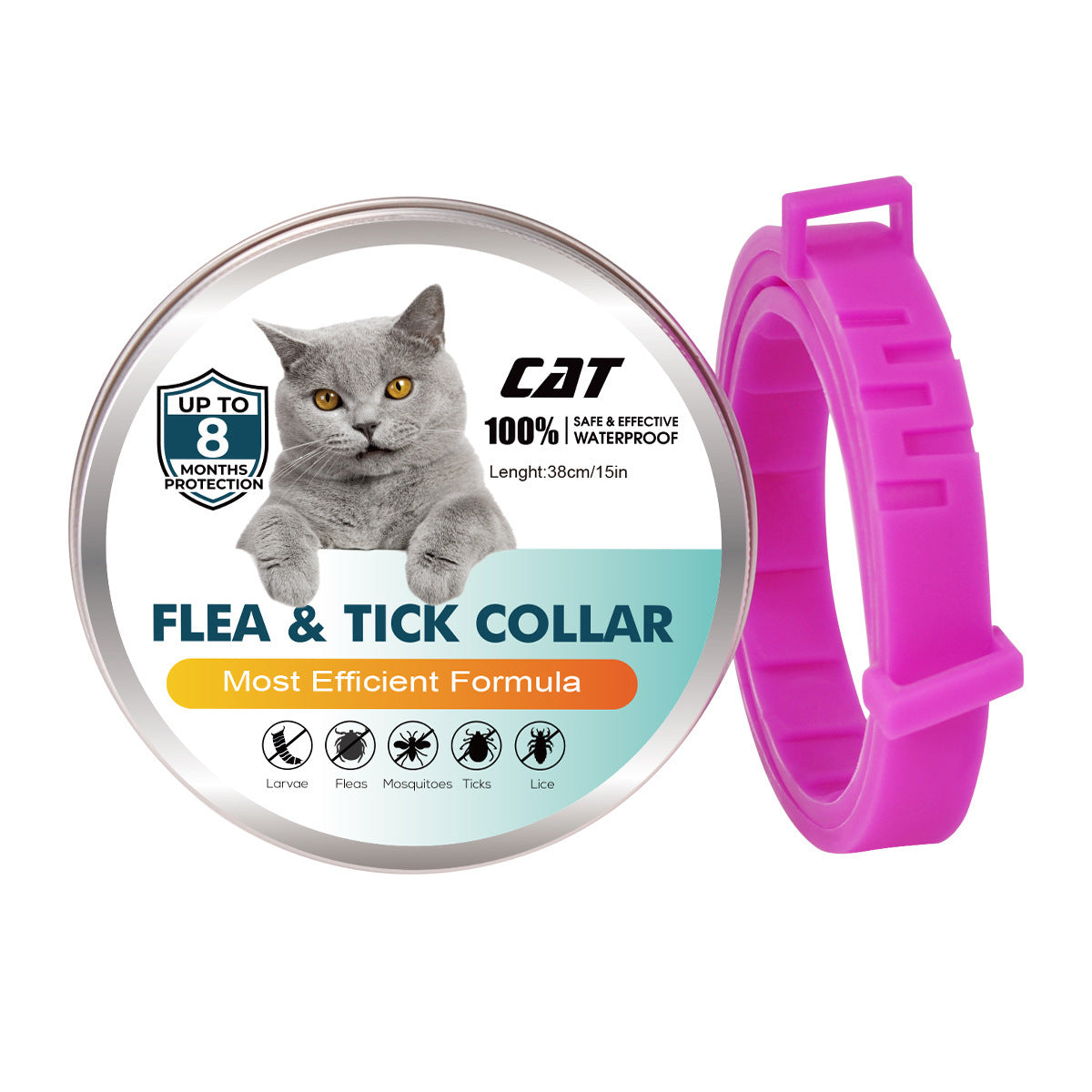HKM-2743997 Essential Oil Flea Control Collar for Cats - Adjustable, 38cm, Multiple Colors Available