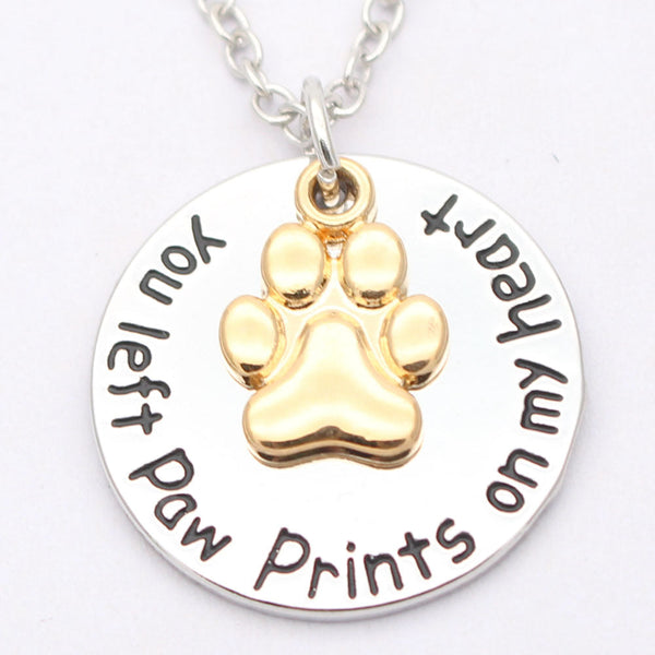 HKM-2744637 Paw Print Necklace in Electroplated White and Yellow Alloy