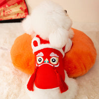 HKM-2746557 Lunar New Year Lion Dance Pet Outfit for Dogs and Cats - Warm Cotton-Padded Clothing with Traditional Embroidery and Tassels