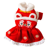 HKM-2746557 Lunar New Year Lion Dance Pet Outfit for Dogs and Cats - Warm Cotton-Padded Clothing with Traditional Embroidery and Tassels