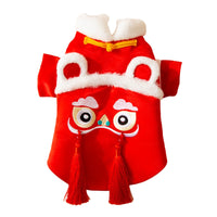 HKM-2746557 Lunar New Year Lion Dance Pet Outfit for Dogs and Cats - Warm Cotton-Padded Clothing with Traditional Embroidery and Tassels