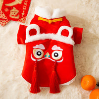 HKM-2746557 Lunar New Year Lion Dance Pet Outfit for Dogs and Cats - Warm Cotton-Padded Clothing with Traditional Embroidery and Tassels