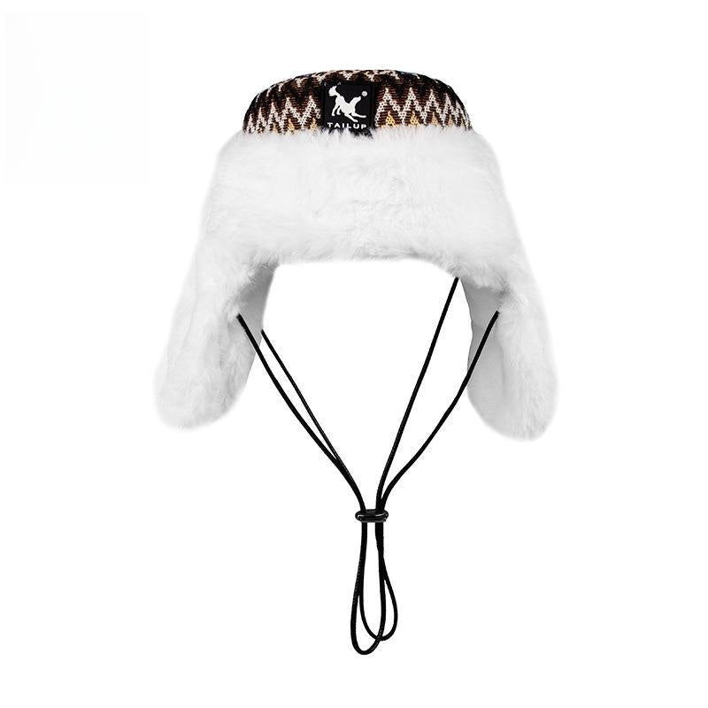 HKM-2746813 Cozy Striped Cotton Fleece Hat in Jacquard Red and Flower Basket Patterns for Winter