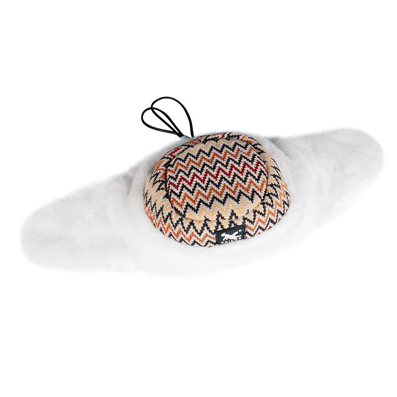 HKM-2746813 Cozy Striped Cotton Fleece Hat in Jacquard Red and Flower Basket Patterns for Winter