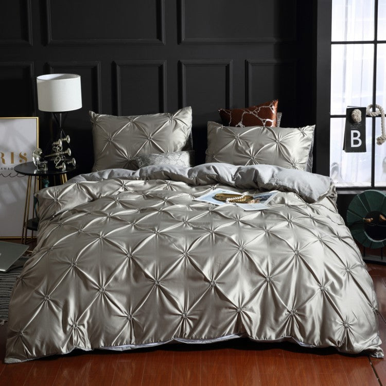 HKM-274771 Washed Silk 3-Piece Solid Color Bed Sheet Set with Duvet Cover and Pillowcases