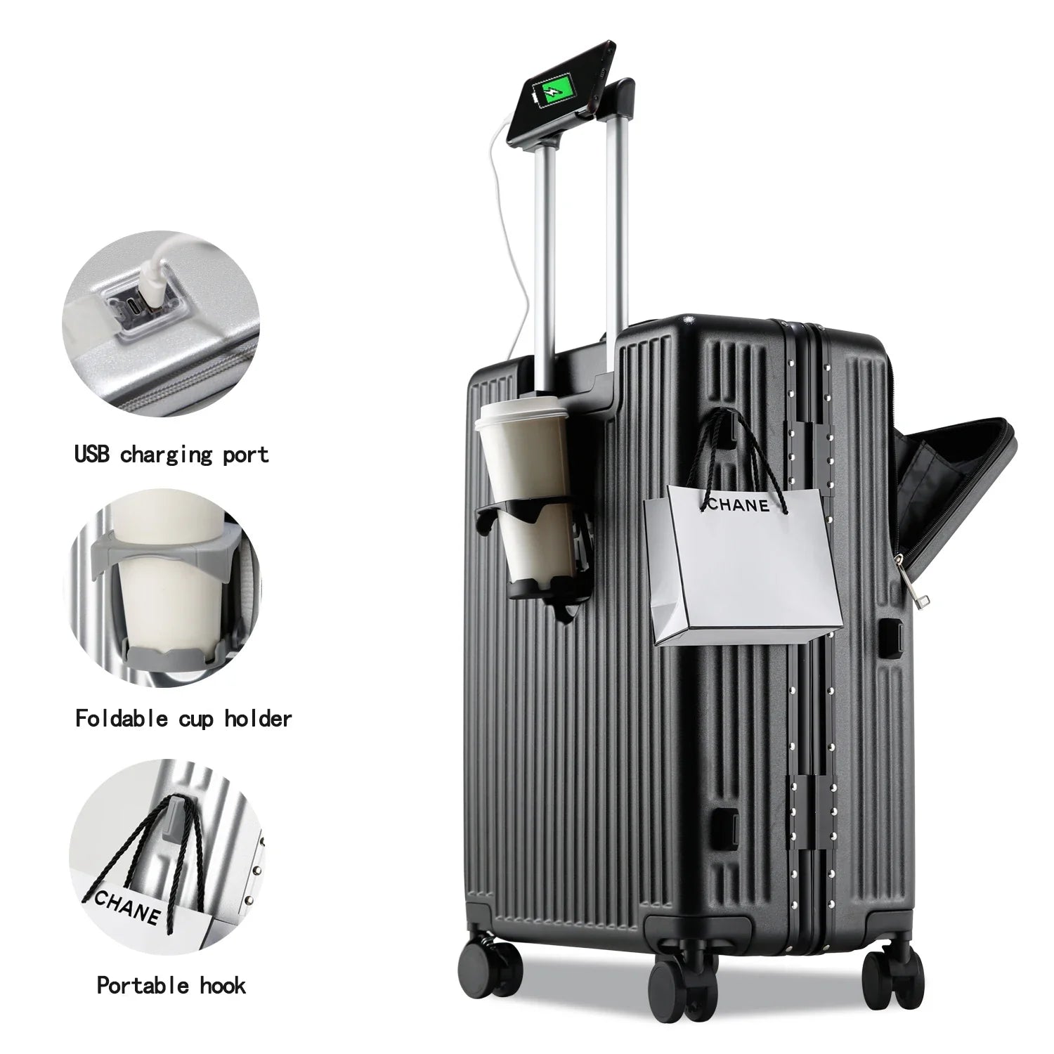HKM-274835 Lightweight Unisex Retractable Spinner Luggage with Durable Aluminium Frame and TSA Lock for Travel