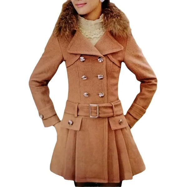 HKM-274835 Medium to Long Elegant Women's Fleece Jacket Winter Coat With Contrasting Wool for Winter Clothing