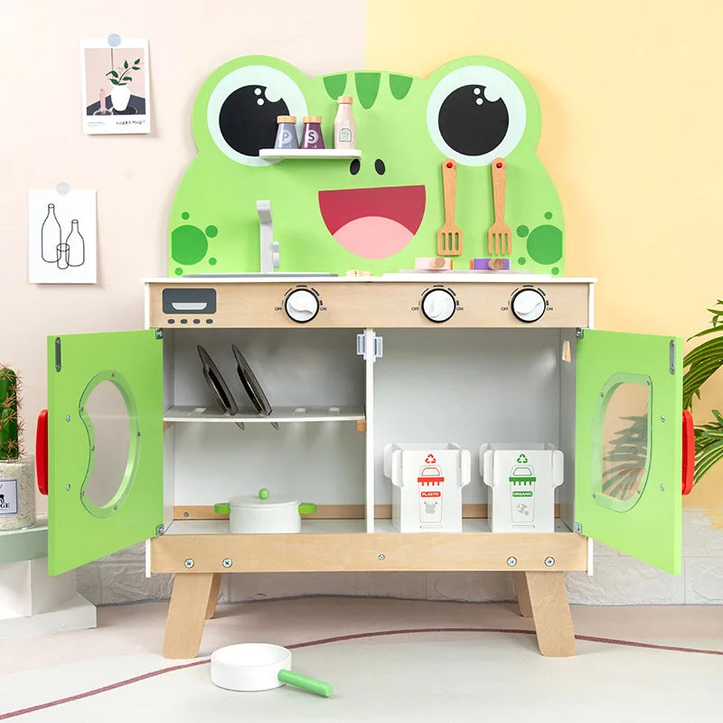 HKM-274899 Wooden Kitchen Role Play Toy for Toddlers, Pretend Cooking Set for Children
