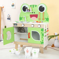 HKM-274899 Wooden Kitchen Role Play Toy for Toddlers, Pretend Cooking Set for Children