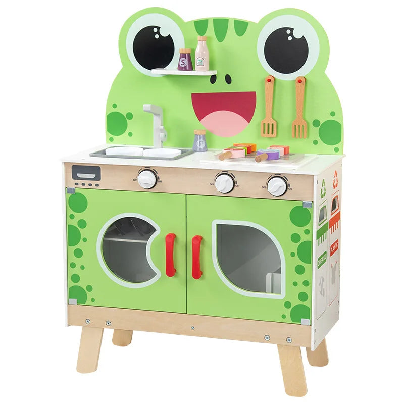 HKM-274899 Wooden Kitchen Role Play Toy for Toddlers, Pretend Cooking Set for Children