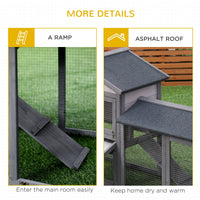 HKM-2751421 Large Outdoor Indoor Rabbit Hutch with Run, Removable Tray, Lockable Doors, Asphalt Roof for Small Pets - Dark Gray