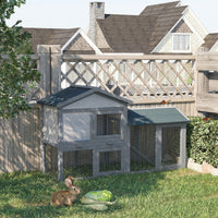 HKM-2751421 Large Outdoor Indoor Rabbit Hutch with Run, Removable Tray, Lockable Doors, Asphalt Roof for Small Pets - Dark Gray