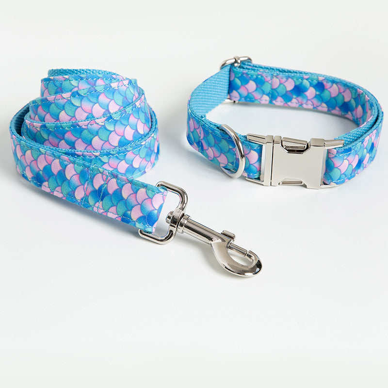 HKM-2751549 Mermaid Pattern Dog Collar and Leash Set - Multiple Sizes Available