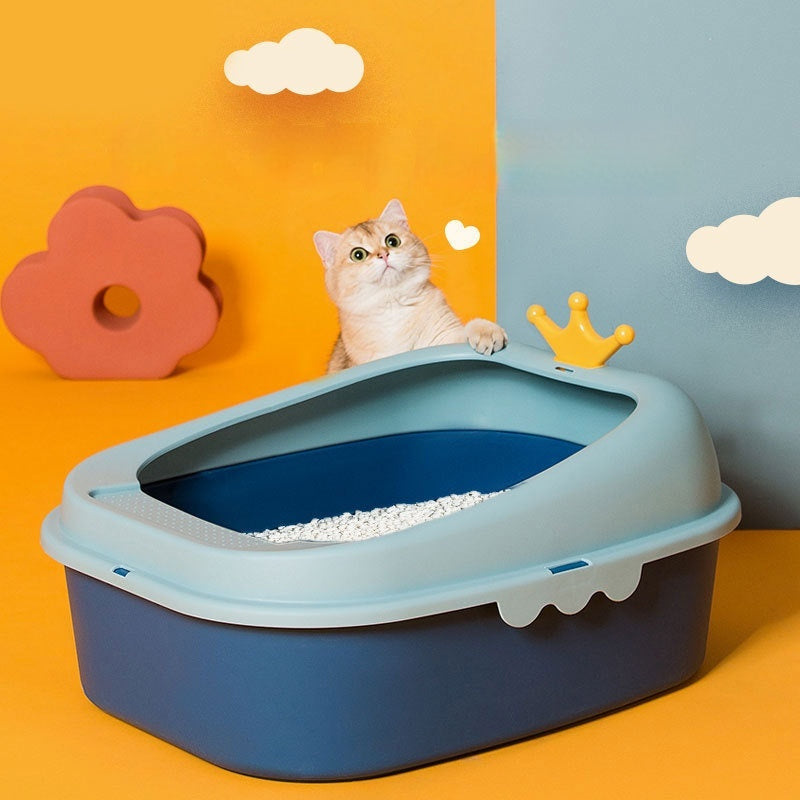 HKM-275283 Oversized Semi-Enclosed Cat Litter Box in Fresh Blue, Cherry Blossom Powder, and Mint Green