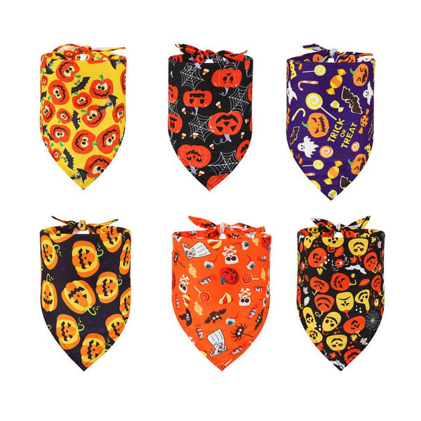 HKM-275347 Halloween Themed Triangular Bib for Dogs and Cats - Skull Patterns, Polyester Material, Sizes M & S