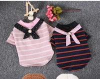 HKM-2754109 Pet Striped Cotton T-Shirt in Navy Blue and Pink for Comfortable Casual Wear