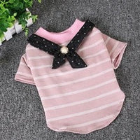 HKM-2754109 Pet Striped Cotton T-Shirt in Navy Blue and Pink for Comfortable Casual Wear