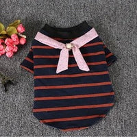 HKM-2754109 Pet Striped Cotton T-Shirt in Navy Blue and Pink for Comfortable Casual Wear