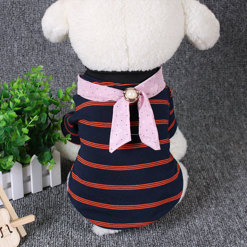 HKM-2754109 Pet Striped Cotton T-Shirt in Navy Blue and Pink for Comfortable Casual Wear