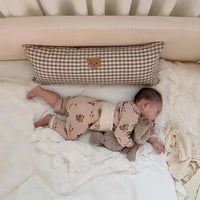 HKM-275411 Rectangular Cotton Plaid Bear Anti-Collision Baby Pillow, Soothing Bed Cover for Newborns, 70x25cm