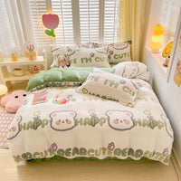 HKM-275603 Thickened Fleece Four-Piece Winter Bedding Set with Various Patterns