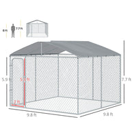 HKM-2757181 Secure Outdoor Dog Kennel with Galvanized Steel Fence and Roof, 9.8' x 9.8' x 7.7' for Large Breeds