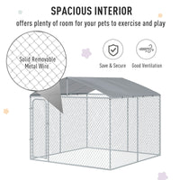 HKM-2757181 Secure Outdoor Dog Kennel with Galvanized Steel Fence and Roof, 9.8' x 9.8' x 7.7' for Large Breeds