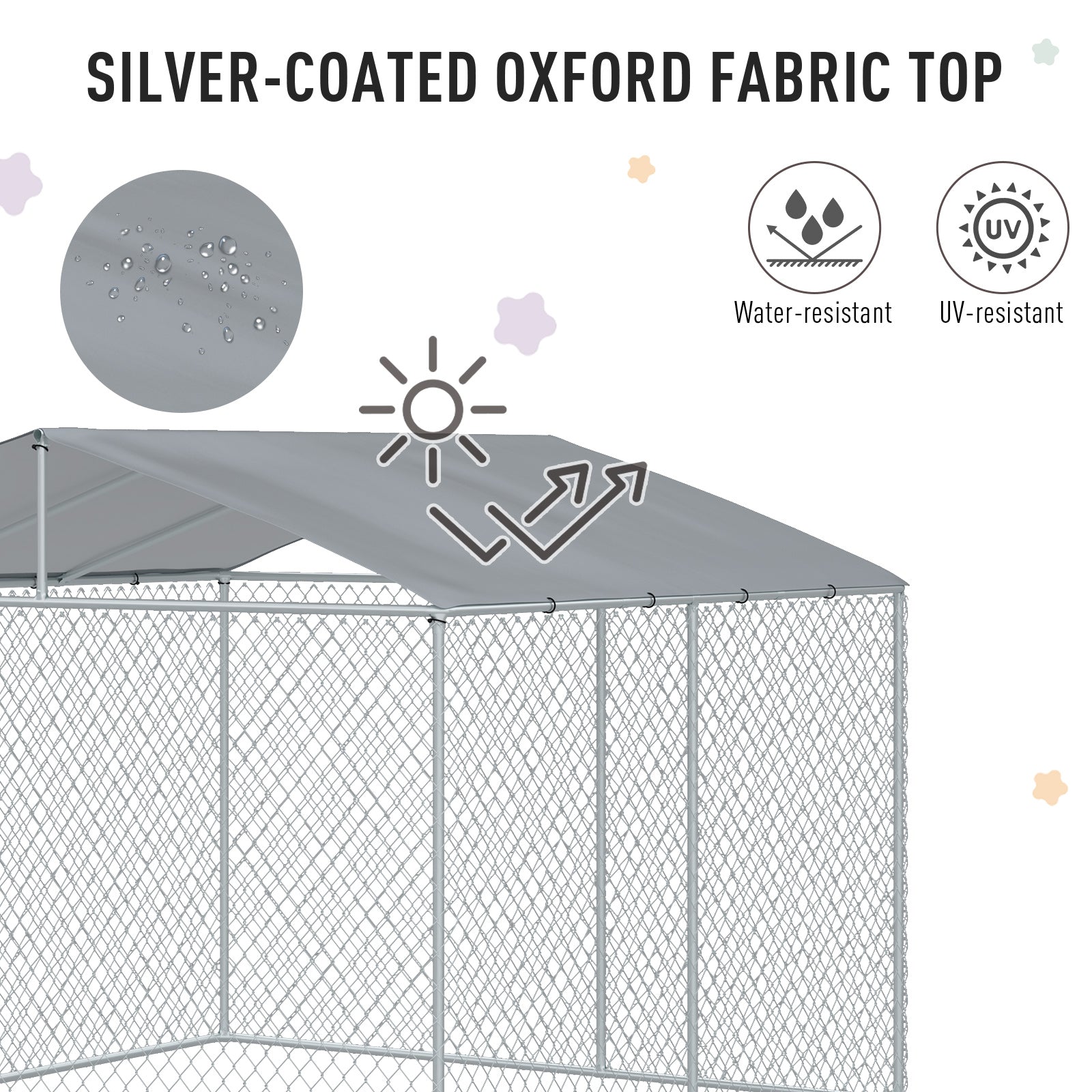 HKM-2757181 Secure Outdoor Dog Kennel with Galvanized Steel Fence and Roof, 9.8' x 9.8' x 7.7' for Large Breeds