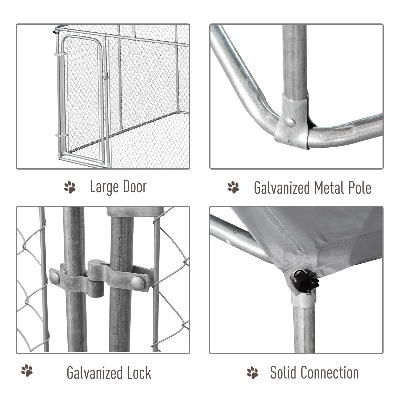 HKM-2757181 Secure Outdoor Dog Kennel with Galvanized Steel Fence and Roof, 9.8' x 9.8' x 7.7' for Large Breeds