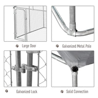 HKM-2757181 Secure Outdoor Dog Kennel with Galvanized Steel Fence and Roof, 9.8' x 9.8' x 7.7' for Large Breeds