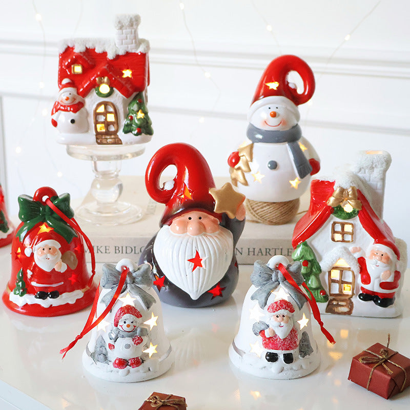 HKM-275731 Christmas Tree Decorative Pendant Set with Santa, Snowman, and LED Light