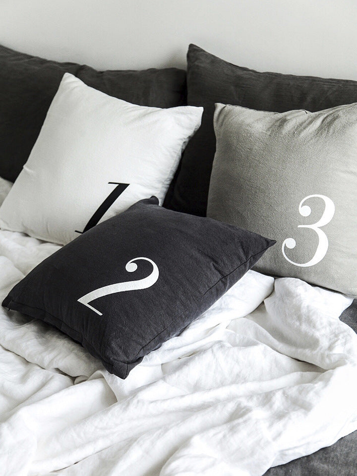 HKM-275731 Minimalist Linen Numeric Throw Pillow Cover, 43x43cm, Printed Design