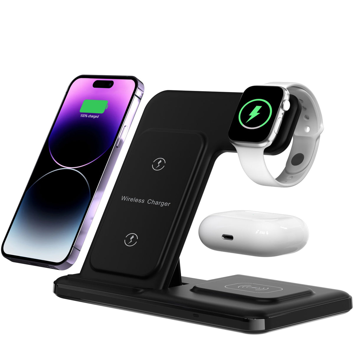 HKM-275859 Three-in-One Wireless Charger with Vertical Bracket and Fast Charging - Black & White Options Available