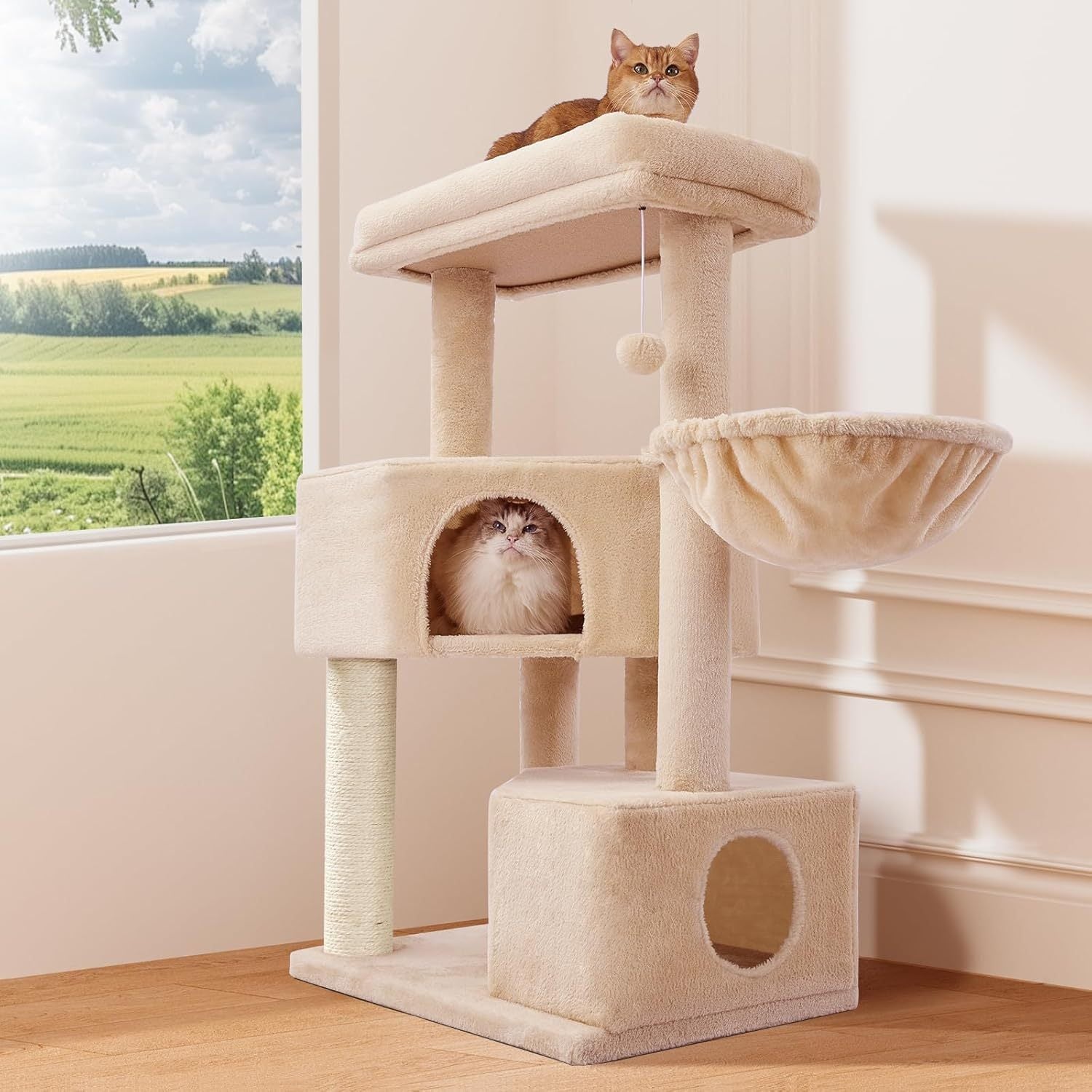 HKM-2758973 Large Cat Tree with Heavy-Duty Scratch Post and Washable Perch for Medium to Large Cats